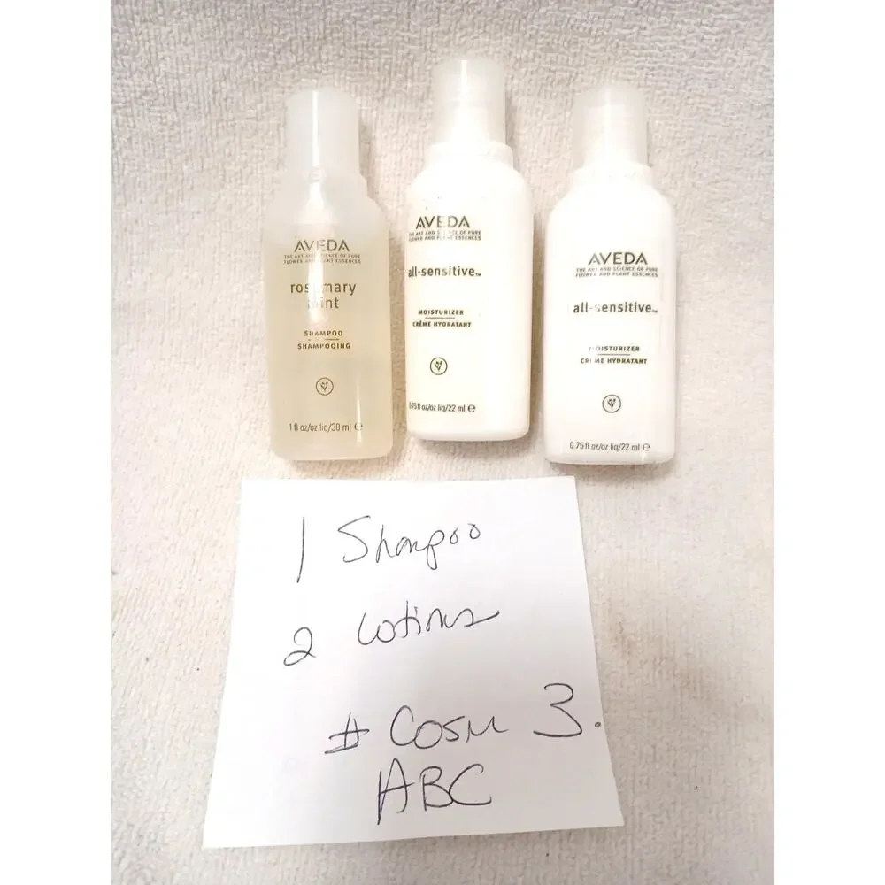 3pc‎ Aveda 1 Rosemary Mint Shampoo & 2 Sensitive Lotion Travel Size Set